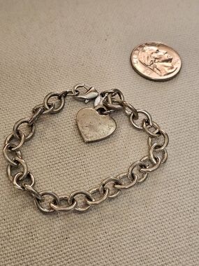 Monet Silver-Tone Heart Charm Link Bracelet Vintage